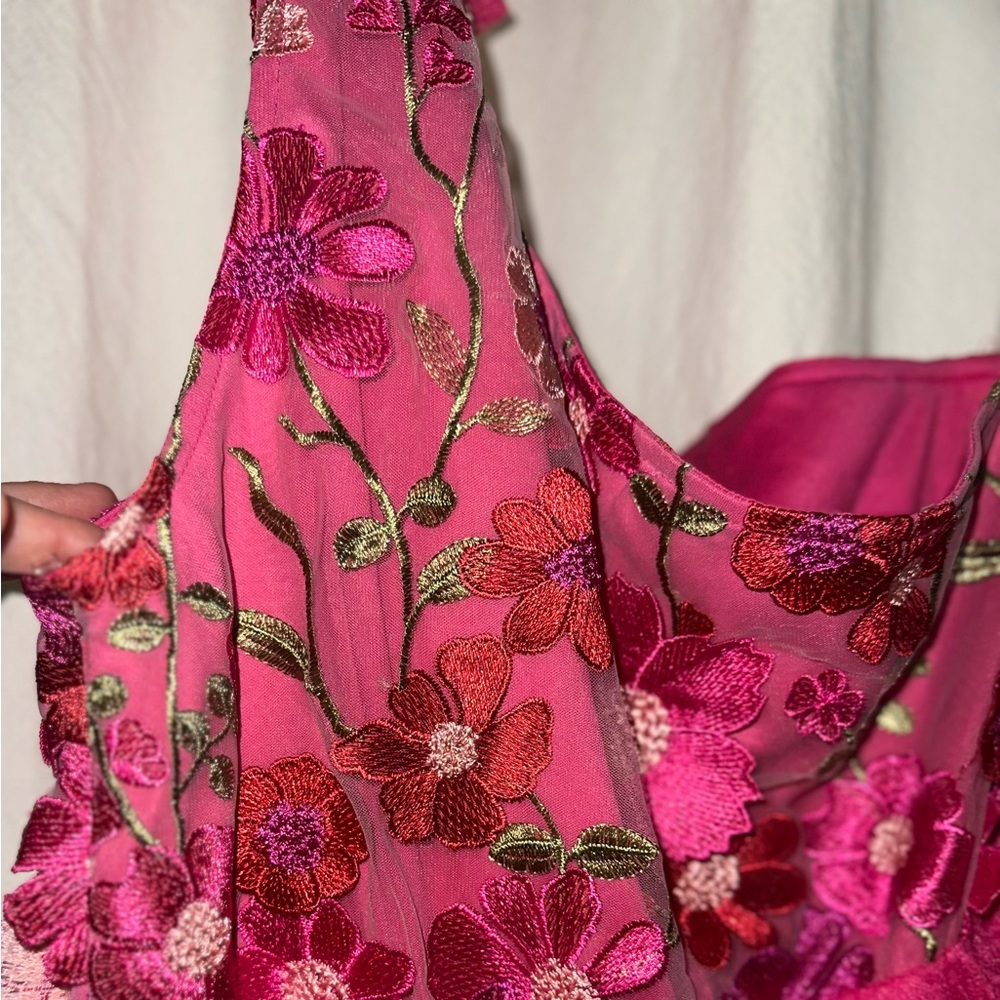 Entro Pink Ruffle Flower Tulle Midi Dress - Picture 14 of 16